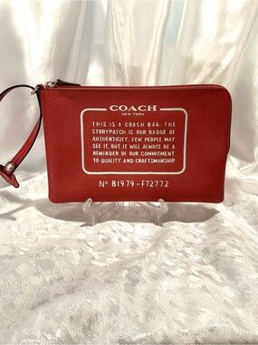 Coach Red Leather Wristlet Pouch with White Print